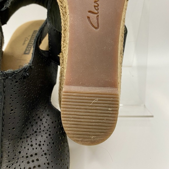Clarks Collection Womens Black Wedge Open Toe Espadrille Sandals Size 7.5 - Picture 16 of 16